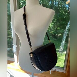 Zara Burgundy Croc Half Moon Crossbody Bag